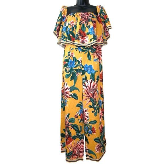 Lulus Women’s Honolulu Golden Yellow Floral Print Off Shoulder Jumpsuit Size S - Picture 3 of 8